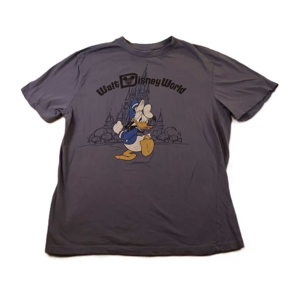 Disney Mens Large T-Shirt Gray Walt Disney World Donald Duck Castle‎ Graphic Tee